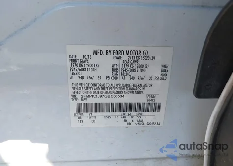 2016 Ford Edge Sel z USA, uszkodzony, nr VIN 2FMPK3J97GBC63534